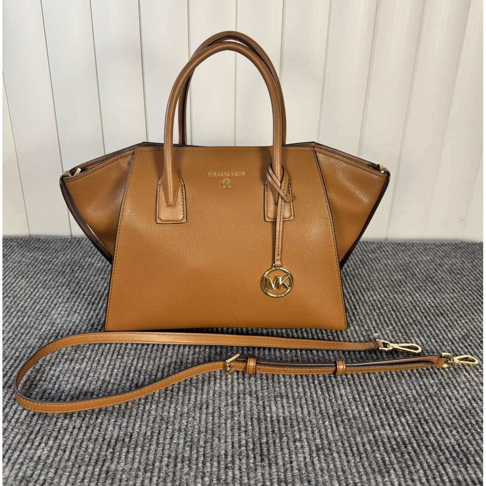 Michael Kors Large Avril Pebbled Brown Leather Satchel Crossbody Luggage NWOT - Picture 7 of 16